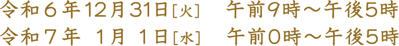 令和4年12月31日［土］　午前9時～午後5時 令和5年1月1日［日］　午前0時～午後5時